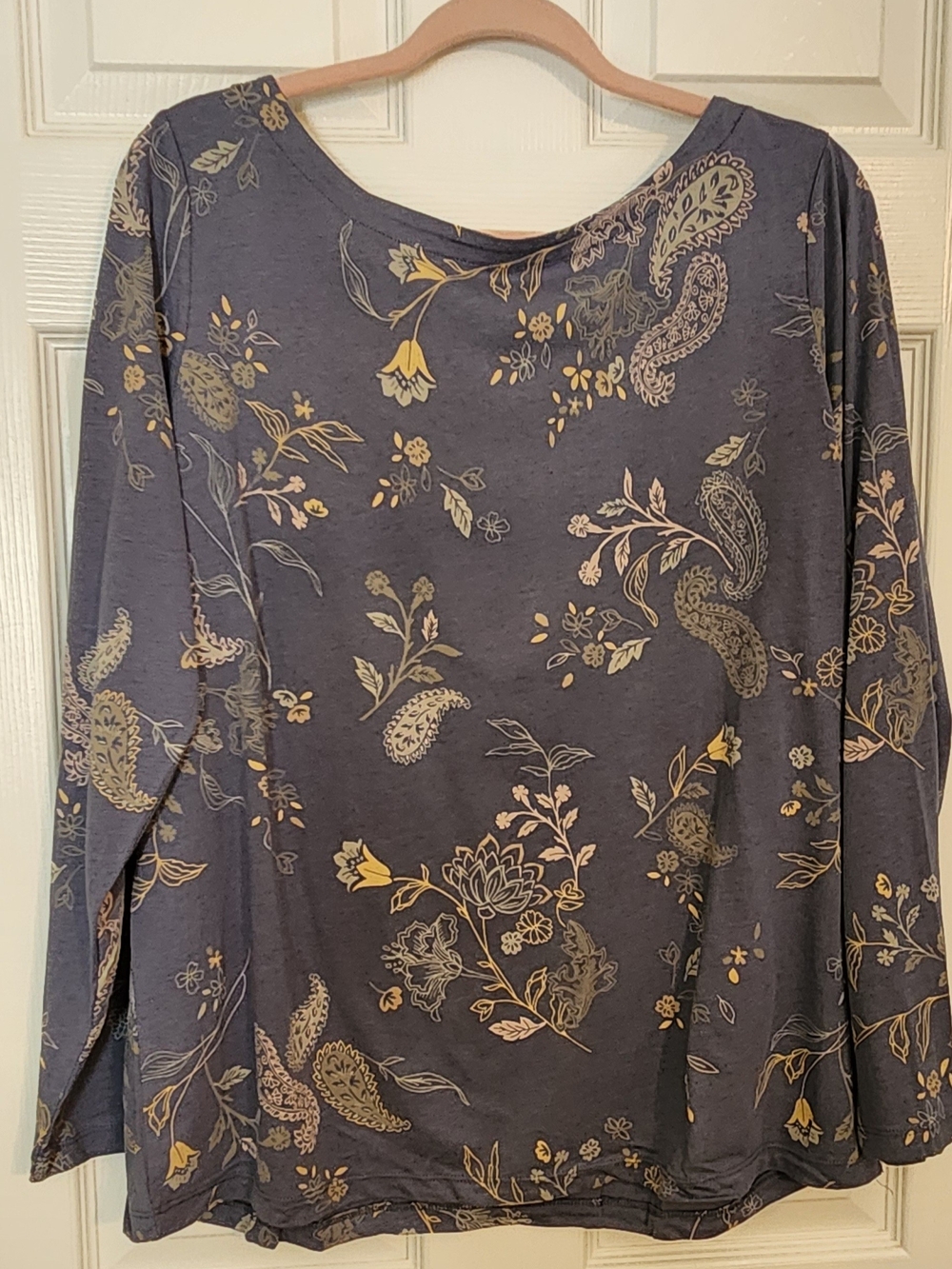 Christopher & Banks Dusty Blue Long-Sleeve Floral Paisley Tee